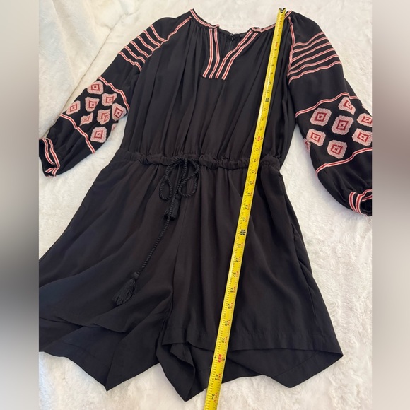 LOFT Black Embroidered Boho Romper Cinched Waist Shorts Jumpsuit - Picture 8 of 11